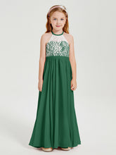 Abiti Da Damigella Lunghi In Chiffon Top In Pizzo Verde Scuro