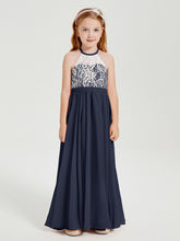Abiti Da Damigella Lunghi In Chiffon Top In Pizzo Blu Scuro