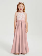 Abiti Da Damigella Lunghi In Chiffon Top In Pizzo Rosa Polvere