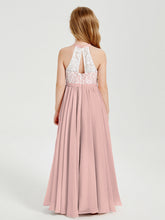 Abiti Da Damigella Lunghi In Chiffon Top In Pizzo Rosa Polvere