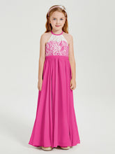 Abiti Da Damigella Lunghi In Chiffon Top In Pizzo Fucsia