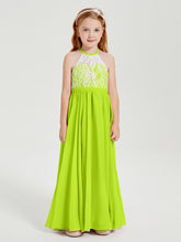 Abiti Da Damigella Lunghi In Chiffon Top In Pizzo Verde Lime