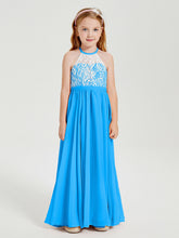 Abiti Da Damigella Lunghi In Chiffon Top In Pizzo Blu Oceano