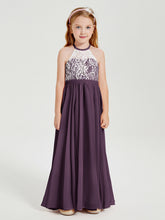 Abiti Da Damigella Lunghi In Chiffon Top In Pizzo Prugna