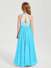Abiti Da Damigella Lunghi In Chiffon Top In Pizzo Blu Piscina