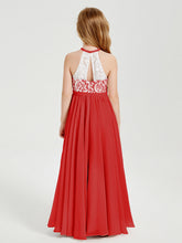 Abiti Da Damigella Lunghi In Chiffon Top In Pizzo Rosso