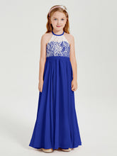 Abiti Da Damigella Lunghi In Chiffon Top In Pizzo Blu Royal