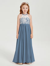 Abiti Da Damigella Lunghi In Chiffon Top In Pizzo Blu Ardesia