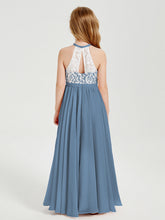 Abiti Da Damigella Lunghi In Chiffon Top In Pizzo Blu Ardesia