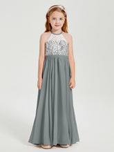 Abiti Da Damigella Lunghi In Chiffon Top In Pizzo Grigio Acciaio