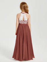 Abiti Da Damigella Lunghi In Chiffon Top In Pizzo Terracotta
