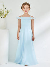 Abiti Damigella Junior In Chiffon Linea A Con Spalle Scoperte Blu Cielo