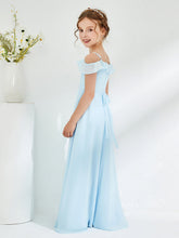 Abiti Damigella Junior In Chiffon Linea A Con Spalle Scoperte Blu Cielo