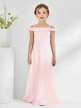 Abiti Damigella Junior In Chiffon Linea A Con Spalle Scoperte Rosa Cipria