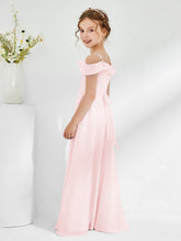 Abiti Damigella Junior In Chiffon Linea A Con Spalle Scoperte Rosa Cipria