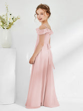 Abiti Damigella Junior In Chiffon Linea A Con Spalle Scoperte Rosa Polvere