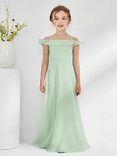 Abiti Damigella Junior In Chiffon Linea A Con Spalle Scoperte Salvia Polvere