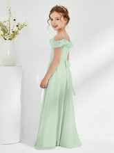 Abiti Damigella Junior In Chiffon Linea A Con Spalle Scoperte Salvia Polvere