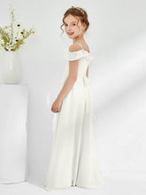 Abiti Damigella Junior In Chiffon Linea A Con Spalle Scoperte Avorio