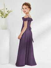 Abiti Damigella Junior In Chiffon Linea A Con Spalle Scoperte Prugna