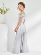 Abiti Damigella Junior In Chiffon Linea A Con Spalle Scoperte Argento