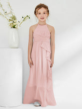 Abiti Damigella Junior Con Collo Halter E Cinta Rosa Polvere