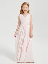 Abiti Damigella Stile Boho Lunghi In Chiffon Gonna A Cascata Rosa Cipria
