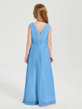 Abiti Damigella Stile Boho Lunghi In Chiffon Gonna A Cascata Blu