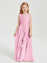 Abiti Damigella Stile Boho Lunghi In Chiffon Gonna A Cascata Rosa Bonbon