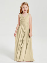 Abiti Damigella Stile Boho Lunghi In Chiffon Gonna A Cascata Champagne
