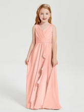 Abiti Damigella Stile Boho Lunghi In Chiffon Gonna A Cascata Corallo