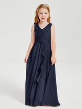 Abiti Damigella Stile Boho Lunghi In Chiffon Gonna A Cascata Blu Scuro