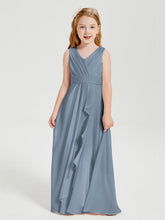 Abiti Damigella Stile Boho Lunghi In Chiffon Gonna A Cascata Azzurro Polvere