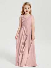 Abiti Damigella Stile Boho Lunghi In Chiffon Gonna A Cascata Rosa Polvere
