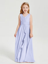 Abiti Damigella Stile Boho Lunghi In Chiffon Gonna A Cascata Lavanda