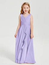 Abiti Damigella Stile Boho Lunghi In Chiffon Gonna A Cascata Lilla