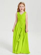 Abiti Damigella Stile Boho Lunghi In Chiffon Gonna A Cascata Verde Lime