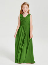 Abiti Damigella Stile Boho Lunghi In Chiffon Gonna A Cascata Muschio