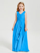 Abiti Damigella Stile Boho Lunghi In Chiffon Gonna A Cascata Blu Oceano