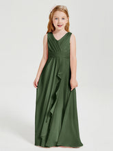 Abiti Damigella Stile Boho Lunghi In Chiffon Gonna A Cascata Verde Oliva
