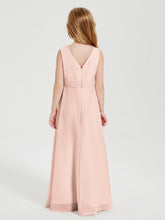 Abiti Damigella Stile Boho Lunghi In Chiffon Gonna A Cascata Rosa Perlato