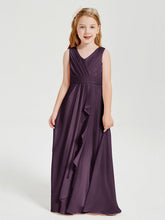 Abiti Damigella Stile Boho Lunghi In Chiffon Gonna A Cascata Prugna