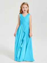Abiti Damigella Stile Boho Lunghi In Chiffon Gonna A Cascata Blu Piscina