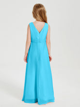 Abiti Damigella Stile Boho Lunghi In Chiffon Gonna A Cascata Blu Piscina