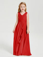 Abiti Damigella Stile Boho Lunghi In Chiffon Gonna A Cascata Rosso