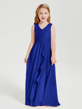 Abiti Damigella Stile Boho Lunghi In Chiffon Gonna A Cascata Blu Royal