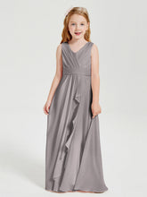 Abiti Damigella Stile Boho Lunghi In Chiffon Gonna A Cascata Argento