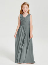 Abiti Damigella Stile Boho Lunghi In Chiffon Gonna A Cascata Grigio Acciaio