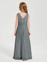 Abiti Damigella Stile Boho Lunghi In Chiffon Gonna A Cascata Grigio Acciaio