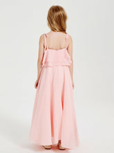 Abiti Damigella Junior Lunghi In Chiffon Spalline Sottili Con Fiocco Corallo